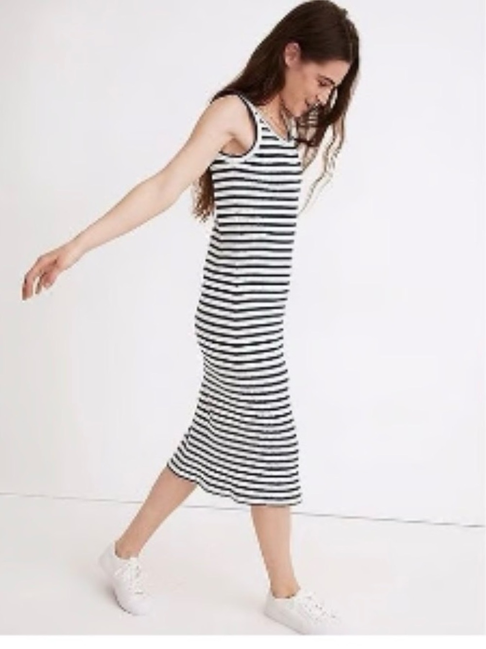 Madewell Sleeveless Navy & White Stripe Midi Dress - Casual Tank Style Size L